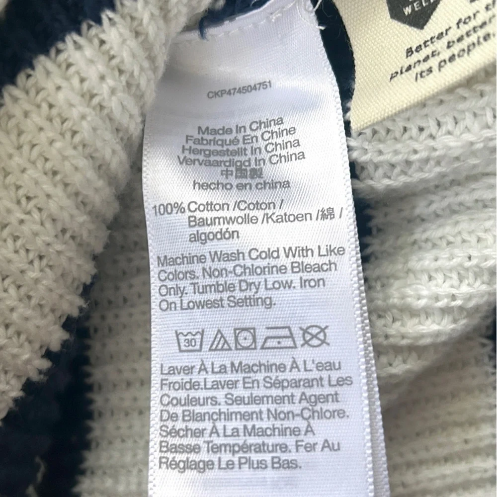 Madewell Striped V-Neck Button Front Cotton Cardigan | Small | Navy & Cream